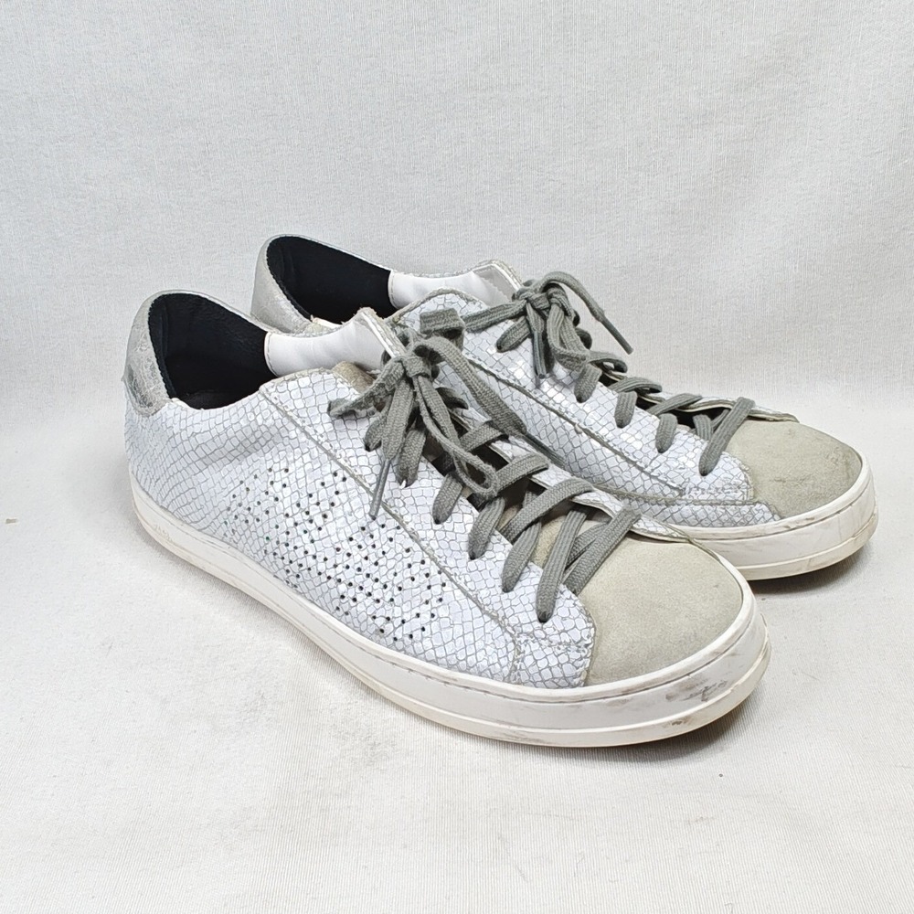 P448 John Sneakers White Cream Silver Snakeskin Embossed Leather Low Top EU 40